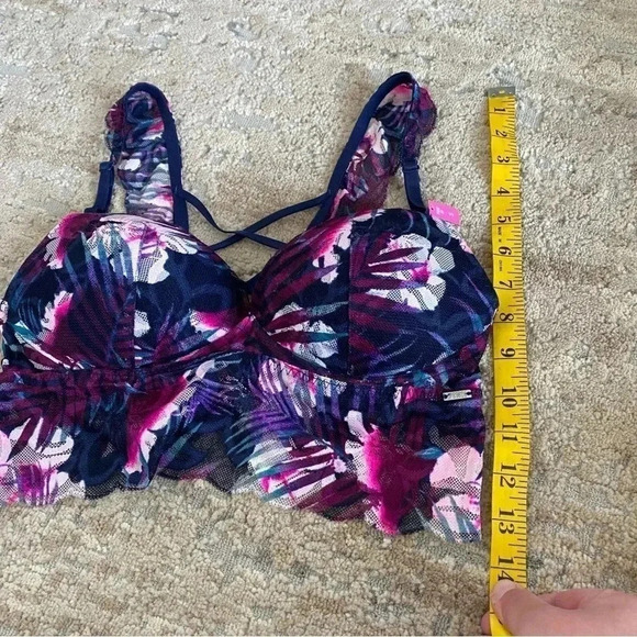 PINK Victoria’s Secret NWT Push Up Bra Blue Pink Lace Long Line Floral: Small - Picture 4 of 9